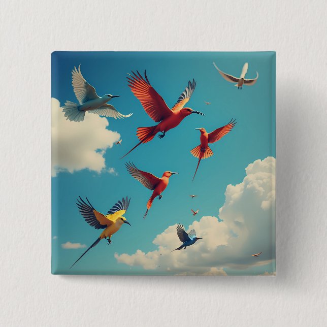 Färgfåglar i blå himmel knapp (Framsida)