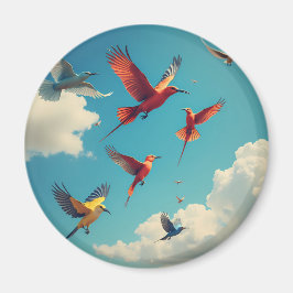 Färgfåglar i blå himmel magnet