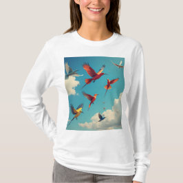 Färgfåglar i blå himmel t shirt