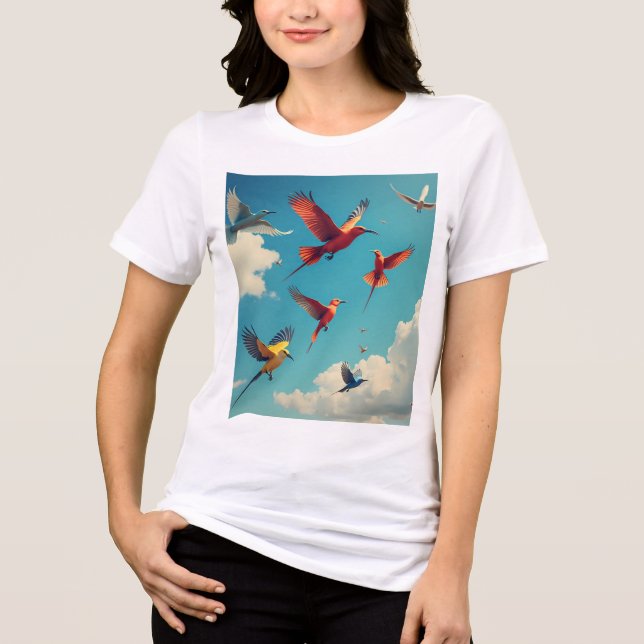 Färgfåglar i blå himmel t shirt (Framsida)