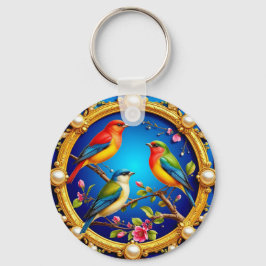 Färgfåglar i Ornate Golden Ram Nyckelring
