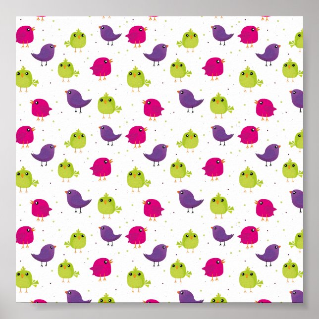 Färgfåglar i rött poster (Framsidan)