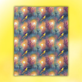 Färgfåglar i Träd med solsken | Fleecefilt