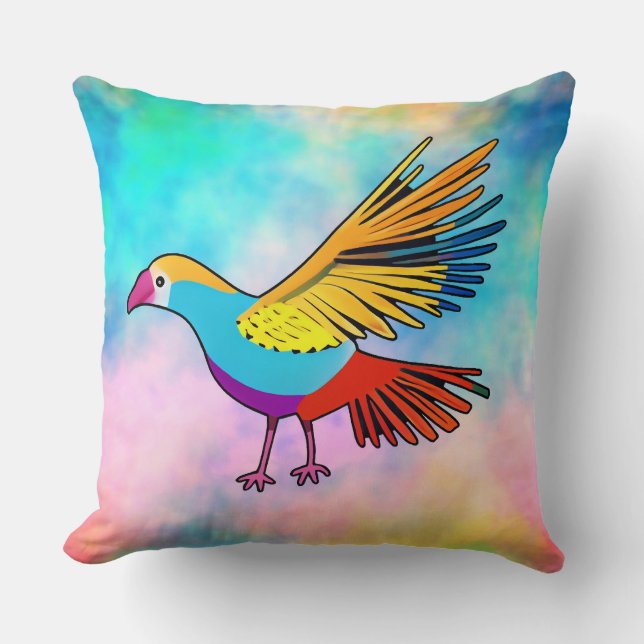 Färgfåglar med utskrivet Vingar Kudde (Framsida)