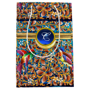 FÄRGFÅGLAR OCH BLOMMIGT SWIRLS BLUE GEM MONOGRAM