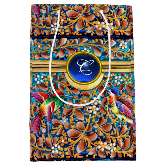 FÄRGFÅGLAR OCH BLOMMIGT SWIRLS BLUE GEM MONOGRAM (Framsidan)