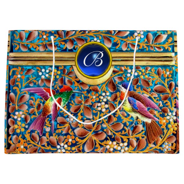 FÄRGFÅGLAR OCH BLOMMIGT SWIRLS BLUE GEM MONOGRAM (Framsidan)