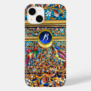 FÄRGFÅGLAR OCH BLOMMIGT SWIRLS BLUE GEM MONOGRAM