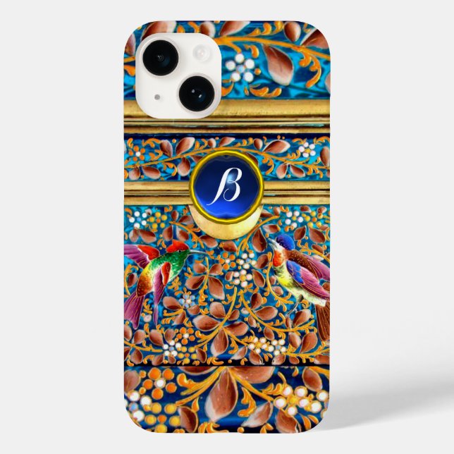 FÄRGFÅGLAR OCH BLOMMIGT SWIRLS BLUE GEM MONOGRAM (Baksida)