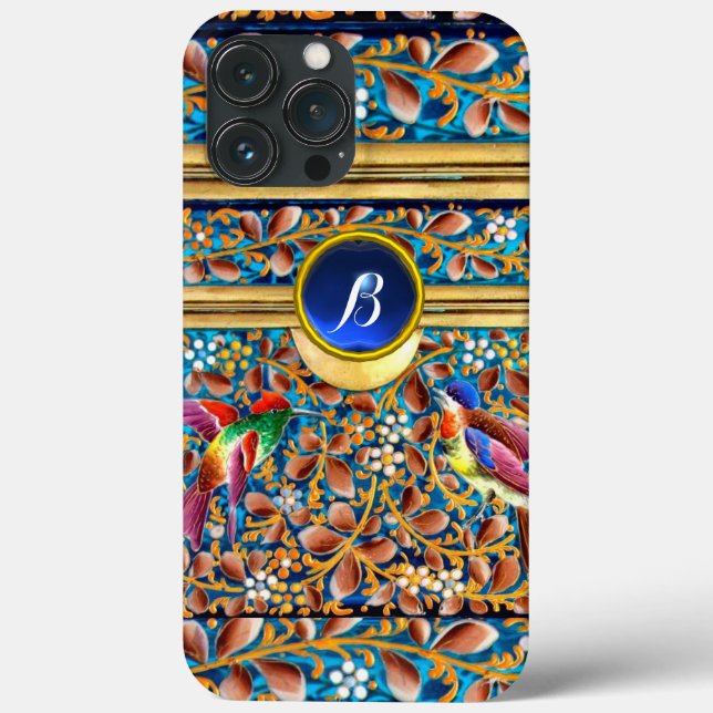 FÄRGFÅGLAR OCH BLOMMIGT SWIRLS BLUE GEM MONOGRAM (Baksida)