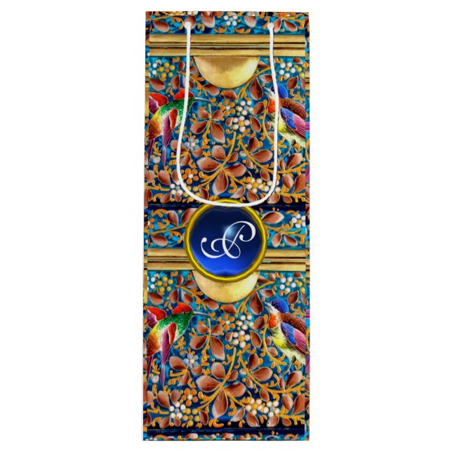 FÄRGFÅGLAR OCH BLOMMIGT SWIRLS BLUE GEM MONOGRAM (Framsidan)