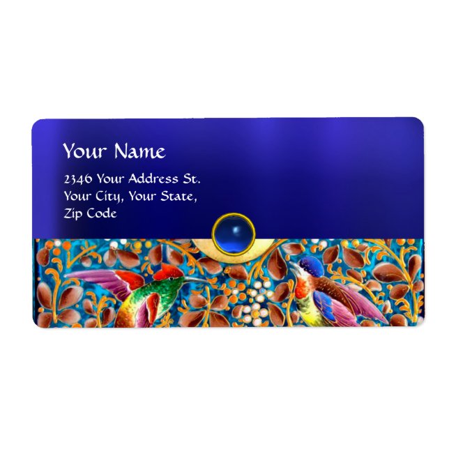 FÄRGFÅGLAR OCH BLOMMIGT SWIRLS BLUE GEM MONOGRAM FRAKTSEDEL (Framsidan)