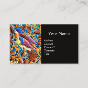FÄRGFÅGLAR OCH BLOMMIGT SWIRLS BLUE GEM MONOGRAM VISITKORT