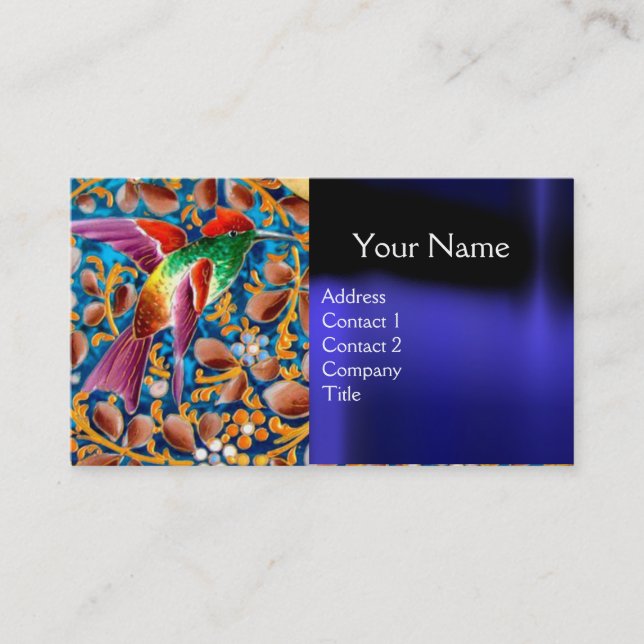 FÄRGFÅGLAR OCH BLOMMIGT SWIRLS BLUE GEM MONOGRAM VISITKORT (Framsida)