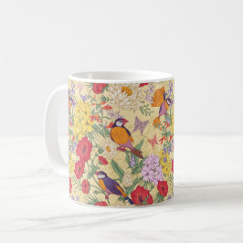 Färgfåglar och blommor kaffemugg
