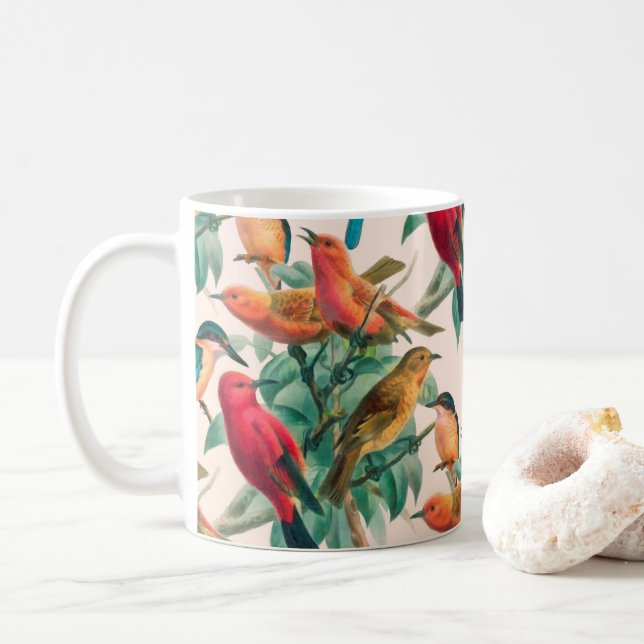 Färgfåglar och Grönt Löv Mönster Kaffemugg (Med munk)