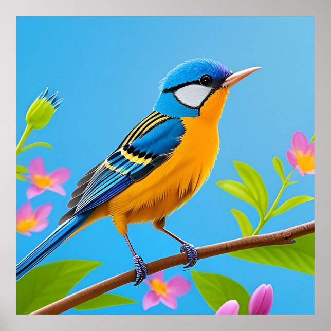 Färgfåglar på blommande Gren Poster (Framsidan)