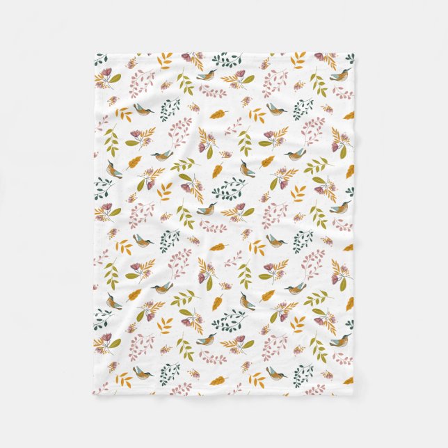 Färgfåglar på blommigtens bakgrund fleecefilt (Framsidan)