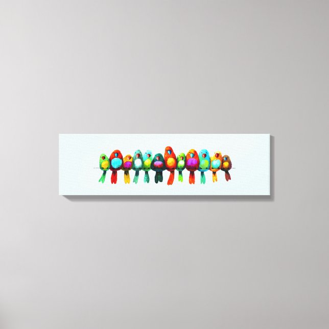 Färgfåglar på en tråd canvastryck (Framsida)