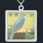Färgfåglar på en tråd silverpläterat halsband<br><div class="desc">Känns det artsy? Detta kollage av många olika mönster och färg som representerar en fågel på en tråd kommer att glädja all modern konst älskare. Lägg lite färg i ditt liv och på någon av dina favoritprodukter i Zazzle idag!</div>