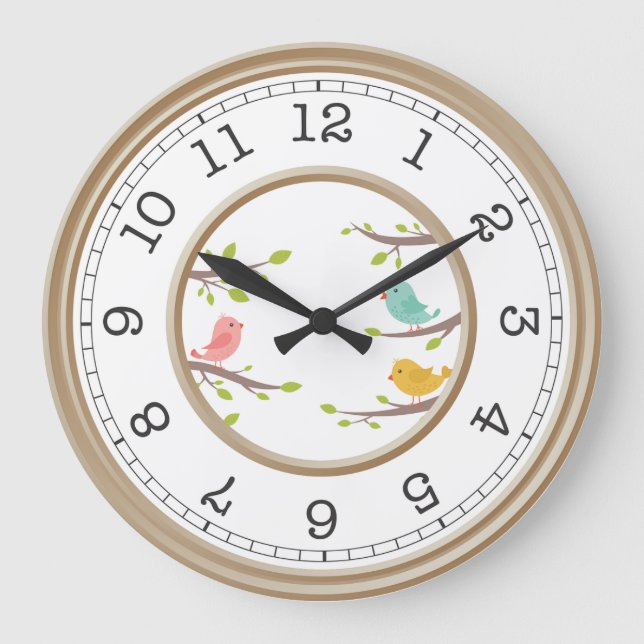 Färgfåglar på Grenar Stor Klocka (Framsida)