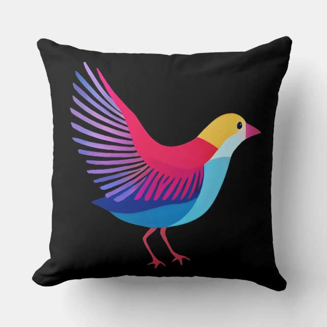Färgfåglar på svart bakgrund kudde (Framsida)