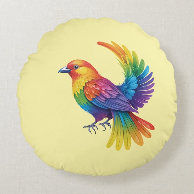 Färgfåglar Rund Kudde (Framsidan)