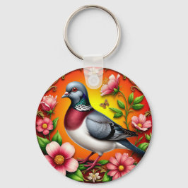 Färgfåglar som förekommer bland brant blommor nyckelring