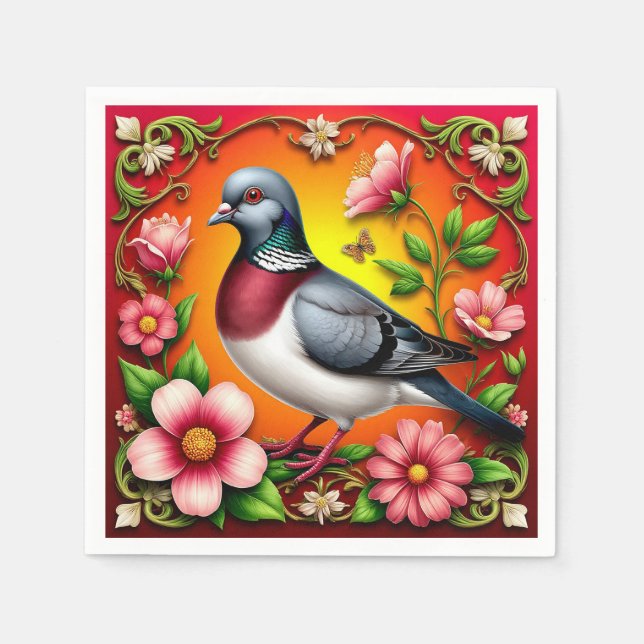 Färgfåglar som förekommer bland brant blommor pappersservett (Framsidan)