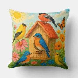 Färgfåglar som tränger runt ett fågelhus kudde