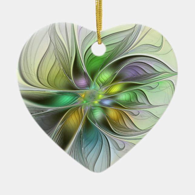 Färgfantasy Flower Abstrakt Fractal Heart Julgransprydnad Keramik (Framsidan)