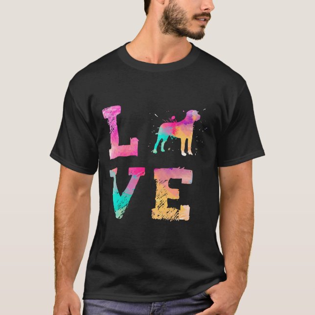 Färgfärg för vattenfärg Paint Mastiff Hund Kärlek  T Shirt (Framsida)