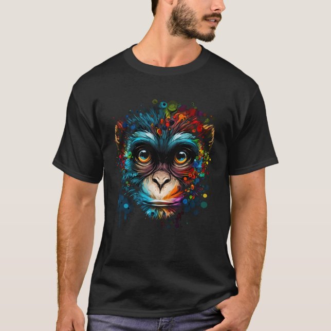 Färgfärg på Ansikte Cute Animal Monkies T Shirt (Framsida)