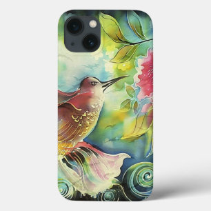 Färgfärg på Hummingbird Silke Art Painting