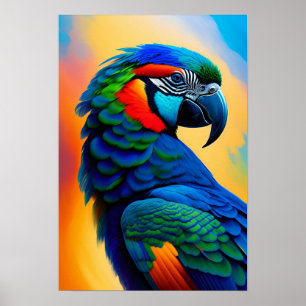 Färgfärg på Macaw Parrot Bird Painting Poster