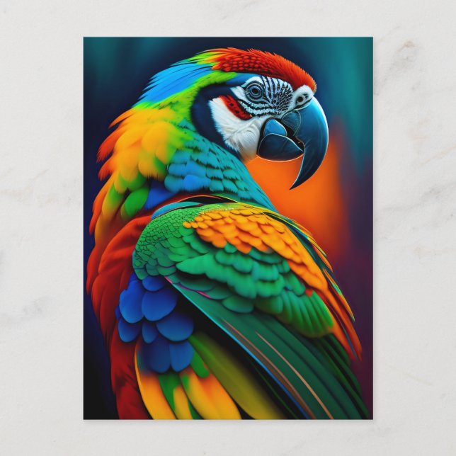 Färgfärg på Macaw Parrot Bird Painting Vykort (Framsida)