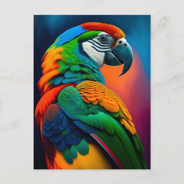 Färgfärg på Macaw Parrot Bird Painting Vykort (Framsida)