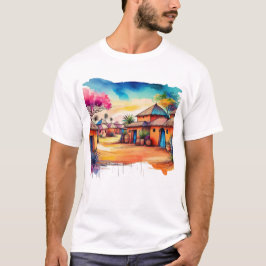 Färgfärg på vattenfärgen i afrikanska byar t shirt