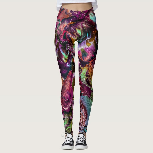 Färgfärg Stänk Abstrakt Regbow Leggings (Framsida)