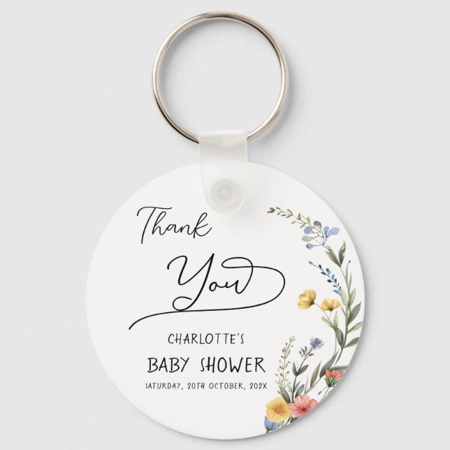 Färgfärg Wildblomme Baby Shower Nyckelring (Framsida)