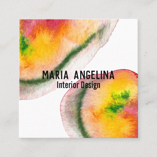 Färgfärgad abstrakt konst roterar röd gult fyrkantigt visitkort (Framsida)