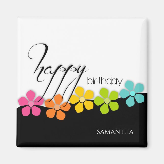 Färgfärgad blomsvart och vit fågeldagskalligrafi magnet (Framsidan)