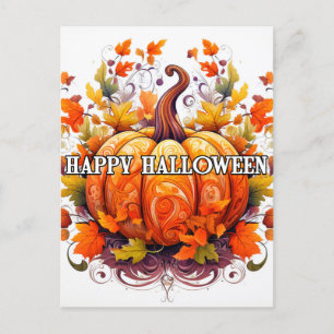 Färgfärgad dekorativ hösthalloween-Pumpkin Vykort