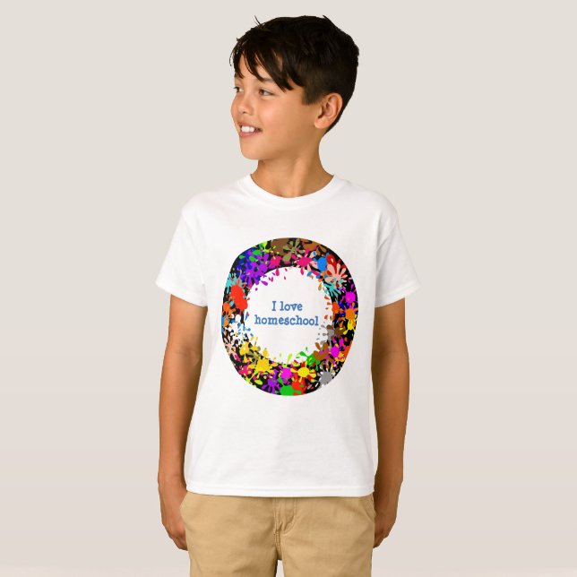 Färgfärgad färgplatter i kärlek homeschool t-shirt (Hel framsida)