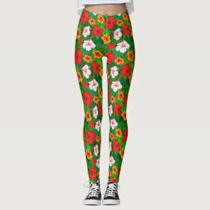 Färgfärgad hawaiisk tropisk Hibiscus Flower-Helg Leggings