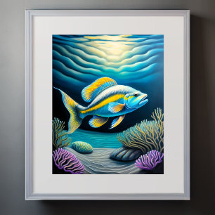 Färgfärgad kalk Teckning Reef Fish II Poster