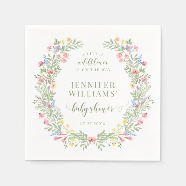 Färgfärgad, liten liten babydusch för vilda blommo pappersservett (Framsidan)