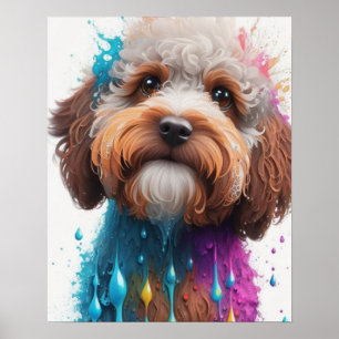 Färgfärgad målarfärg stänk-cockapoo poster