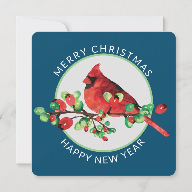 Färgfärgad röd julkardinalkvadrat-Helgdag Julkort (Framsida)