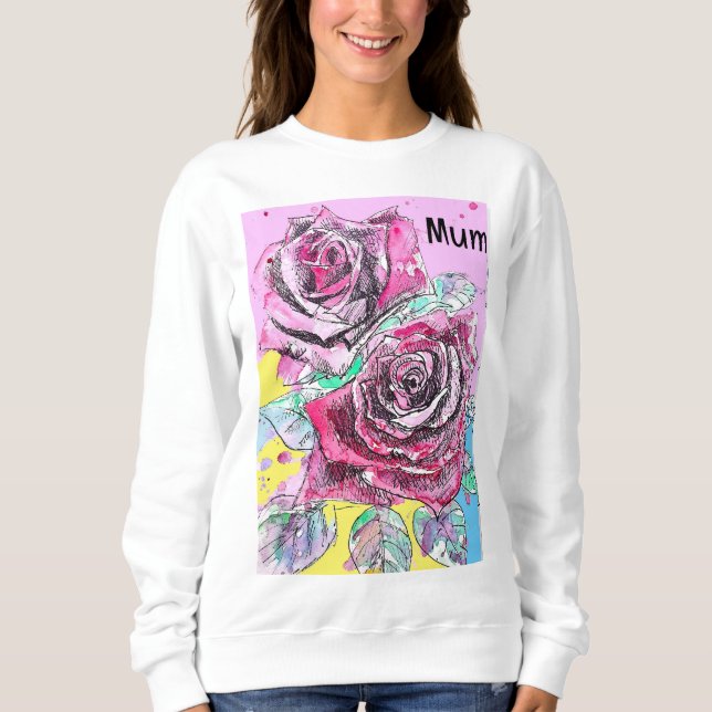 Färgfärgad Shock rosa med röd ros-blommor T Shirt (Framsida)